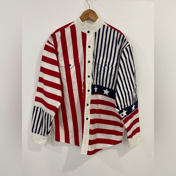 Vintage Panhandle Slim American Flag Western Style Button Down Shirt Size Large - Picture 1 of 12